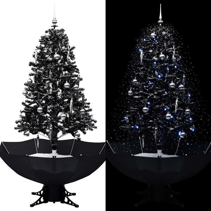 vidaXL Kerstboom sneeuwend met paraplubasis 170 cm PVC zwart, Diversen, Kerst, Nieuw, Verzenden