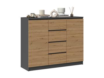 Dressoir 120 cm Breed-Antraciet Eiken-4 Lades Antraciet E...