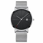 Fako - Horloge - Mesh - Chicago - Ø40mm - Zilver/Zwart, Handtassen en Accessoires, Verzenden, Nieuw