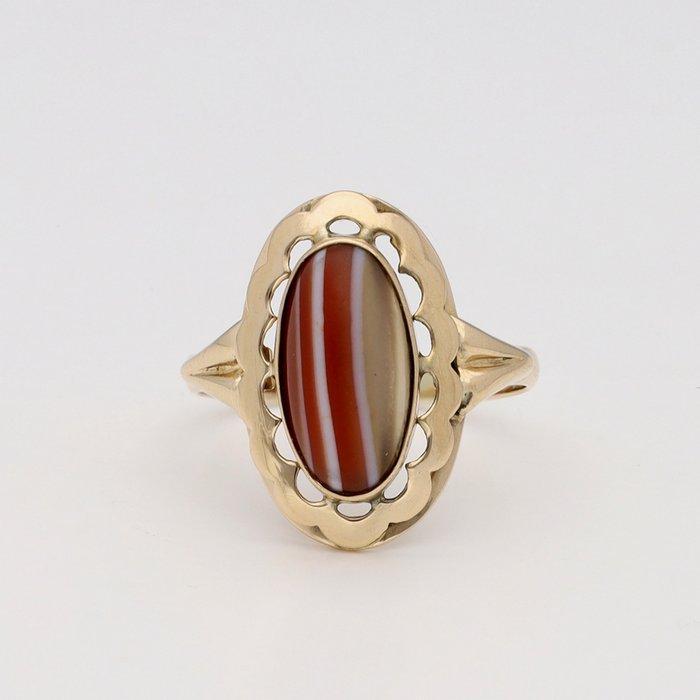 Ring - 14 karaat Geel goud - Agaat, Handtassen en Accessoires, Ringen