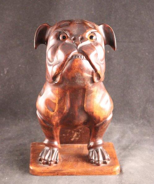 Antieke borstelhouder - Sculpture, Buldog - 25 cm - Bois, Antiek en Kunst, Antiek | Overige Antiek