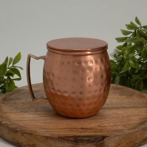 Puur Koperen Moscow Mule Beker Gehamerd met Deksel ± 300 ml, Sport en Fitness, Gezondheidsproducten en Wellness, Ophalen of Verzenden