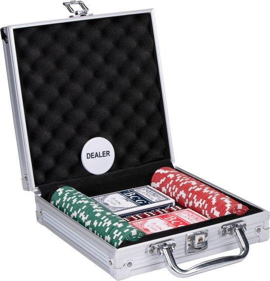 2dekans | Pokerset in Aluminium Koffer - 100 Poker Chips -, Hobby en Vrije tijd, Gezelschapsspellen | Kaartspellen, Ophalen of Verzenden