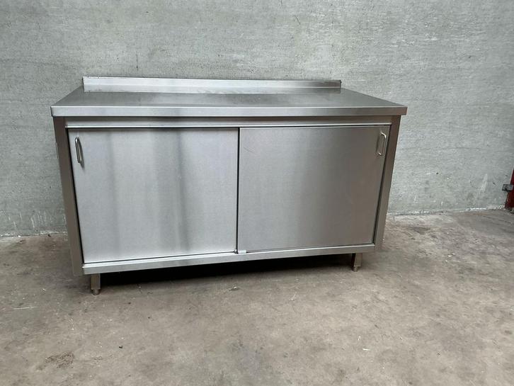 Rvs werktafel met schuifdeuren 150 cm, Zakelijke goederen, Horeca | Keukenapparatuur, Gebruikt, Inox Meubilair, Ophalen of Verzenden