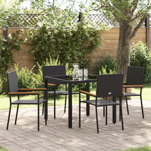 vidaXL 5-delige tuinset Zwart Poly Rattan, Tuin en Terras, Tuinstoelen, Nieuw, Verzenden