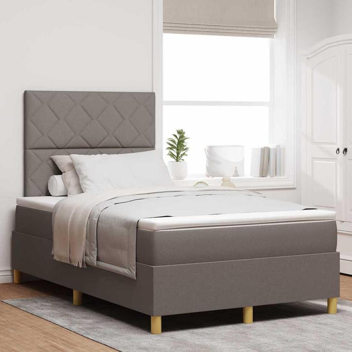 vidaXL Boxspring bed met hoofdeinde Taupe 120 x 200 cm Stof, Huis en Inrichting, Slaapkamer | Bedden, Nieuw, Verzenden