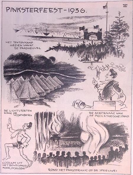 Het Pinksterfeest in 1936 op spotprent (lijst optie), Antiek en Kunst, Kunst | Litho's en Zeefdrukken, Verzenden