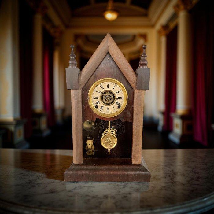 Muzikale mantelklok - Hout, Metaal - 1850-1900, Antiek en Kunst, Antiek | Klokken