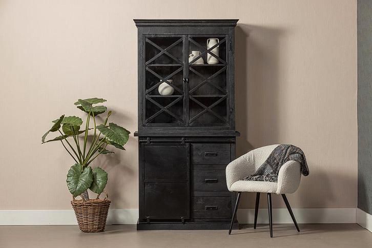 Buffetkast Mangohout Milan 100 Met Deurtjes X Zwart, Huis en Inrichting, Kasten | Buffetkasten, Nieuw, Verzenden