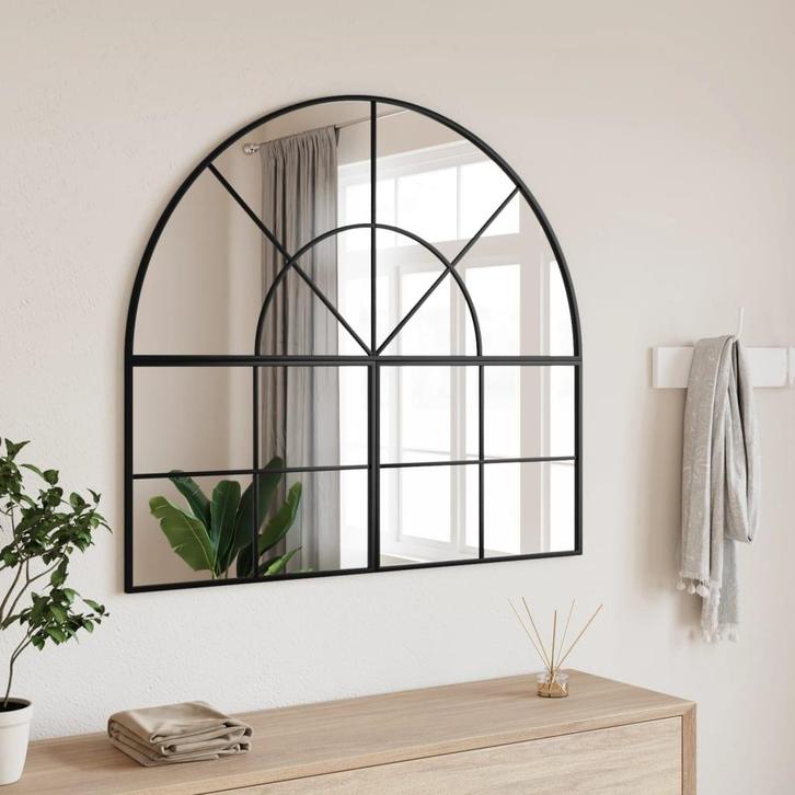 vidaXL Wandspiegel boog 100x90 cm ijzer zwart, Huis en Inrichting, Woonaccessoires | Spiegels, Nieuw, Verzenden