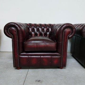 Chesterfield style - Fauteuil (2) - club - Bois, Cuir -, Antiek en Kunst