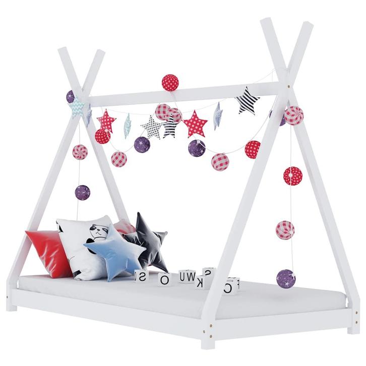 vidaXL Kinderbedframe massief grenenhout wit 90x200 cm, Kinderen en Baby's, Kinderkamer | Bedden, Nieuw, Verzenden