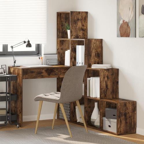 vidaXL Hoekbureau met plank met opslag Gerookt eiken 101.5 x, Huis en Inrichting, Bureaus, Nieuw, Verzenden