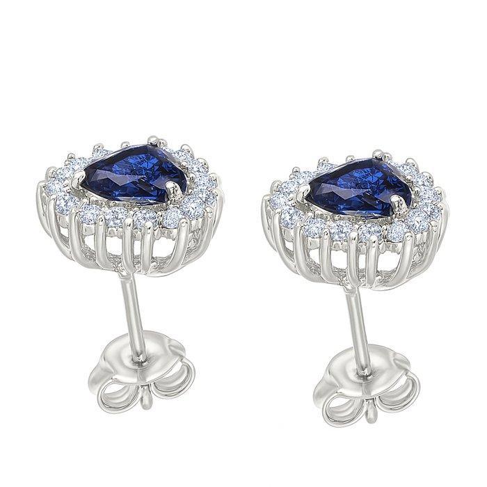 Oorbellen - 18 karaat Witgoud - 1.86ct. tw. Saffier -, Handtassen en Accessoires, Oorbellen