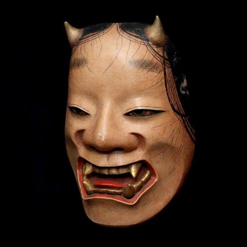 Japanese Wooden Noh Mask of Namanari   (with Mask Bag) -, Antiek en Kunst, Antiek | Overige Antiek