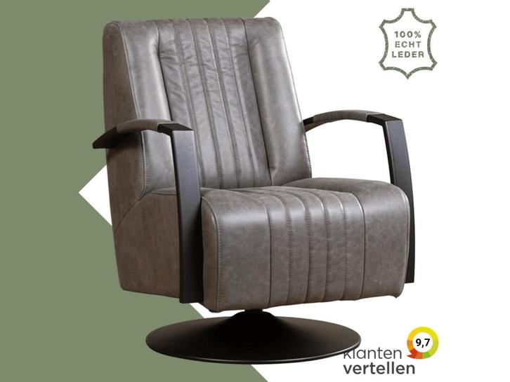 Leren draaifauteuil Galaxy - Vintage Grey (grijs) -, Huis en Inrichting, Fauteuils, 50 tot 75 cm, 75 tot 100 cm, Nieuw, Leer, Ophalen of Verzenden