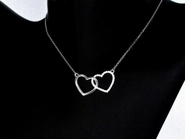 Veiling - Halsketting met hartjes met briljanten moissaniet, Bijoux, Sacs & Beauté, Pendentifs