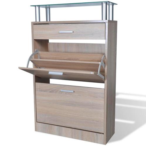vidaXL Schoenenkast met lade en glazen bovenschap eiken-look, Huis en Inrichting, Kasten | Schoenenkasten, Nieuw, Verzenden