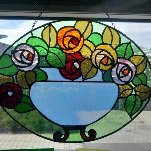 Jugendstil Glas-in-loodraam - 1930-1940 - Glas in lood, Antiek en Kunst, Antiek | Glaswerk en Kristal