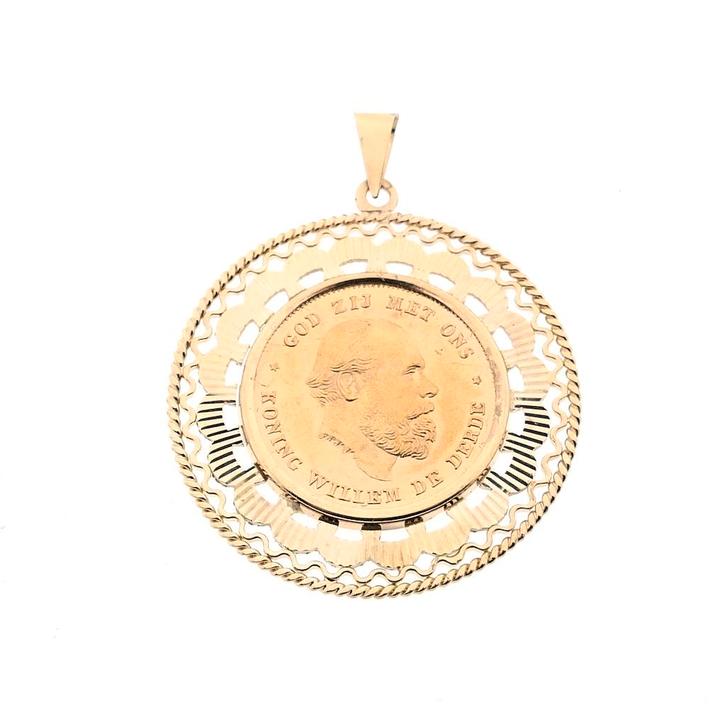 Gouden hanger van 10 gulden munt Koning Willem De Derde 1875, Handtassen en Accessoires, Bedels, Gebruikt, Overige merken, Goud