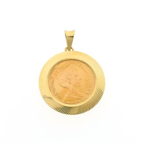 Gouden hanger van een gouden vijfje; Koningin Wilhelmina..., Handtassen en Accessoires, Bedels, Gebruikt, Overige merken, Goud
