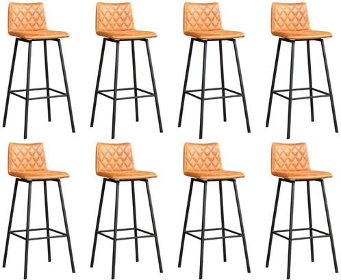 Set van 8 Cognac leren industriële barkrukken - Vintage Leer, Huis en Inrichting, Stoelen, Overige kleuren, Vijf, Zes of meer stoelen