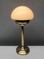 Tafellamp - Glas, Messing, messing met een halfronde opaline, Antiquités & Art, Curiosités & Brocante