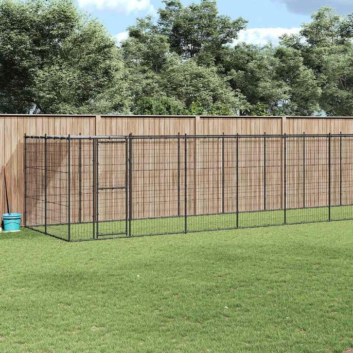 vidaXL Hondenkennel met dak 21,78 m² staal, Dieren en Toebehoren, Hondenbenches, Nieuw, Verzenden
