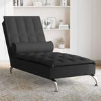 vidaXL Massage chaise longue met bolster stof zwart, Verzenden