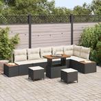 vidaXL Tuinbank Set met kussen 9 pcs Zwart Poly rattan, Tuin en Terras, Tuinsets en Loungesets, Verzenden, Nieuw