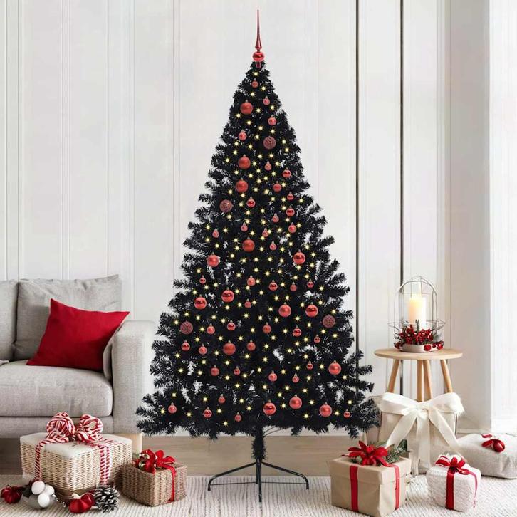 vidaXL Kunststof Voorverlichte Kerstboom met 300 LED Zwart, Diversen, Kerst, Nieuw, Verzenden