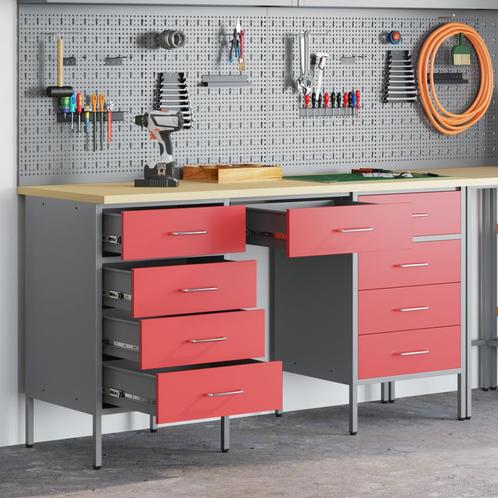 vidaXL 3-delige werkcabinet en tafelset in het rood van, Doe-het-zelf en Bouw, Werkbanken, Nieuw, Verzenden