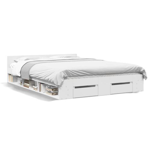 vidaXL Cadre de lit avec tiroirs blanc 120x200 cm bois, Maison & Meubles, Chambre à coucher | Lits, Neuf, Envoi