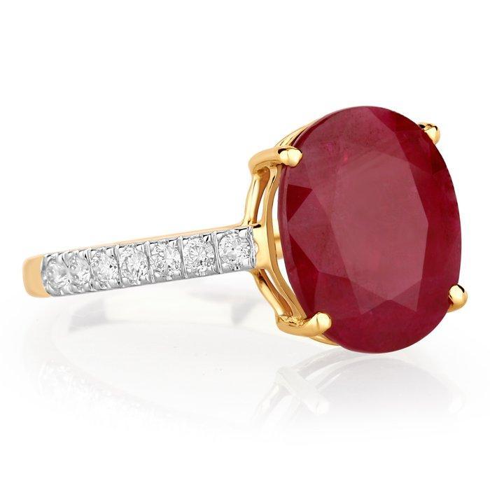 Bague - 14 carats Or jaune - 4.46ct. tw. Rubis - Diamant, Handtassen en Accessoires, Ringen