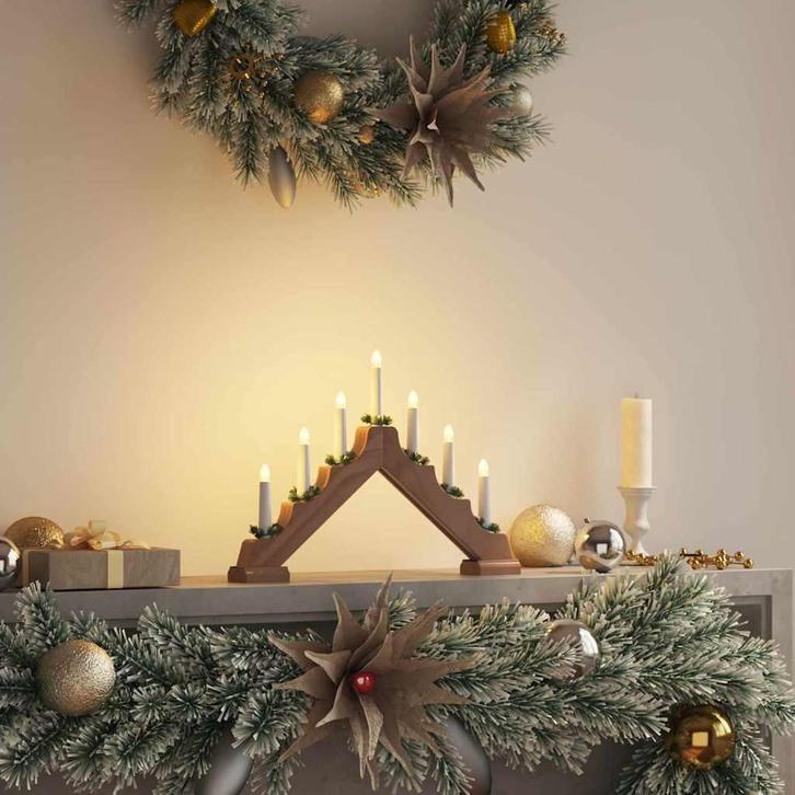 vidaXL Kerst Kaarsbrug Bruin 39,5 x 5 x 29 cm Massief, Diversen, Kerst, Nieuw, Verzenden