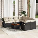 vidaXL 9-delige tuinset met kussens, zwart poly rattan,, Verzenden, Nieuw, Tuinset