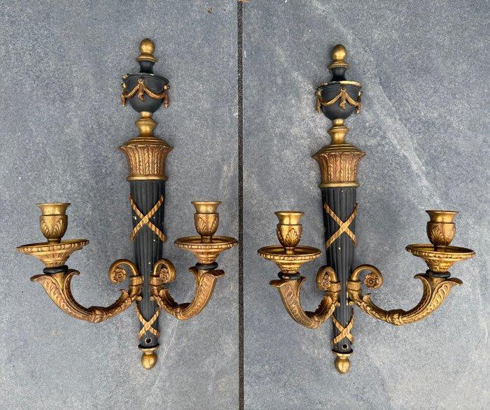 Kaars wandlamp (2) - Gepatineerd brons - Wandkandelaren h., Antiquités & Art, Antiquités | Autres Antiquités