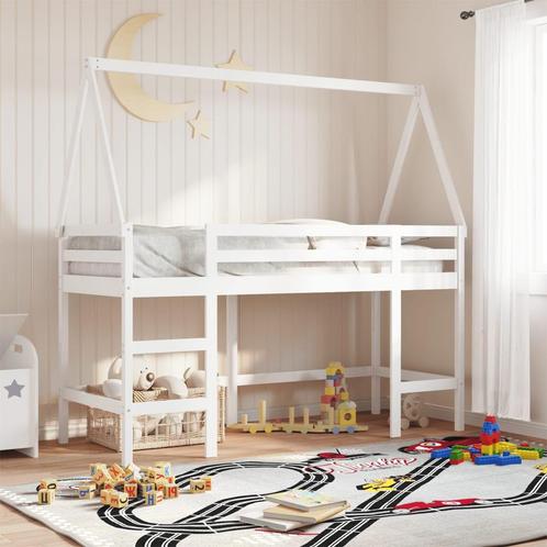 vidaXL Halfhoogslaper met ladder en bedhuis grenenhout wit, Huis en Inrichting, Slaapkamer | Bedden, Nieuw, Verzenden