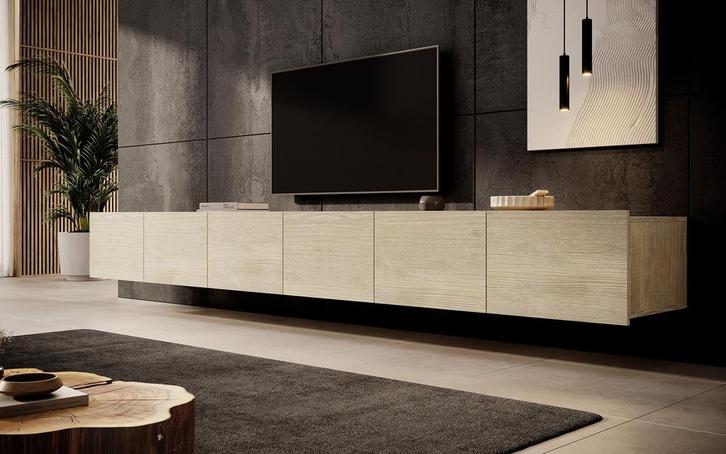 Meubella TV-Meubel Calabas eiken 300 cm hangend, Huis en Inrichting, Kasten |Televisiemeubels, 25 tot 50 cm, Nieuw, Overige materialen