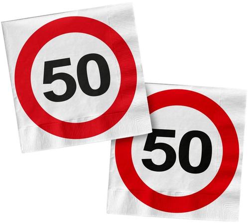 Servetten 50 Jaar Verkeersbord Vierkant 33cm 20st, Hobby en Vrije tijd, Feestartikelen, Nieuw, Verzenden