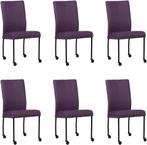 Set van 6 Paarse leren moderne eetkamerstoelen - poot rond, Huis en Inrichting, Stoelen, Nieuw, Leer, Ophalen of Verzenden, Modern
