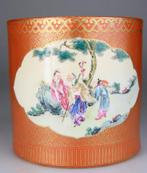 Brush Pot - Familiemedaillons Rose Coral Gold - Turquoise, Antiek en Kunst