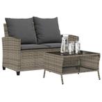 vidaXL Tuinbank 2-zits met kussens & tafel poly rattan grijs, Tuin en Terras, Verzenden, Nieuw
