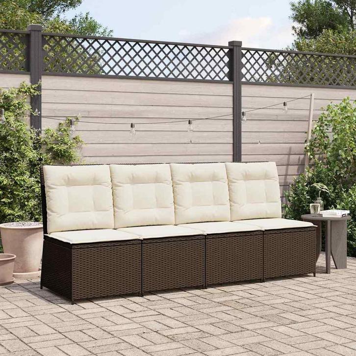 vidaXL Tuin Sofa met kussen Zwart en Crème Wit poly rattan, Tuin en Terras, Tuinsets en Loungesets, Nieuw, Verzenden