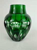 Emerald Green Cut-to-Clear Crystal Vase, Czechoslovakia,, Antiek en Kunst
