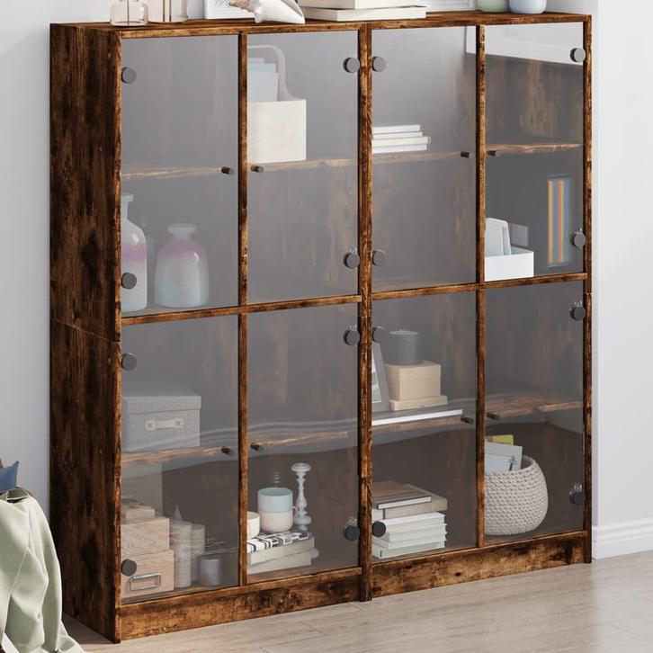 vidaXL Boekenkast met deuren 136x37x142 cm hout gerookt, Huis en Inrichting, Kasten | Dressoirs, Nieuw, Verzenden