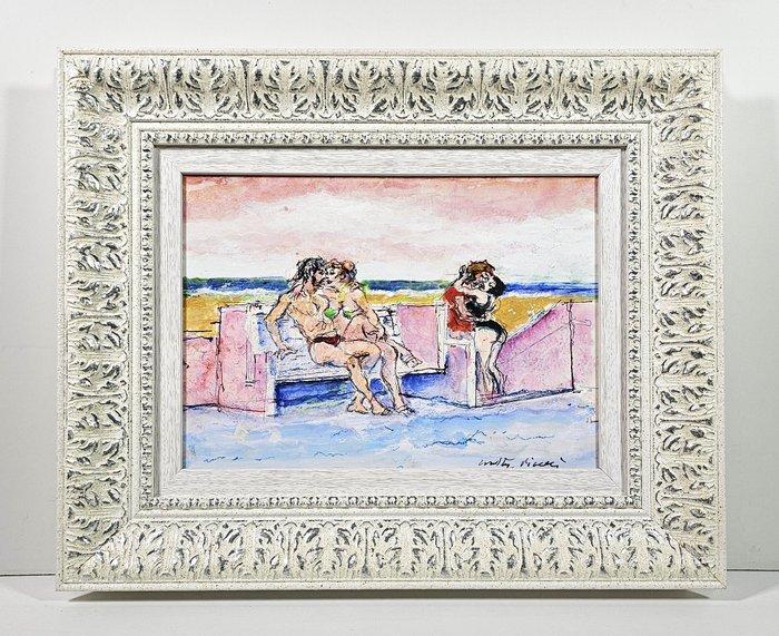 Walter Piacesi (1929-2022) - Innamorati sul Lungomare, Antiek en Kunst, Kunst | Schilderijen | Modern
