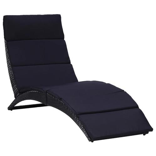vidaXL Ligbed met kussen poly rattan zwart, Tuin en Terras, Ligbedden, Nieuw, Verzenden