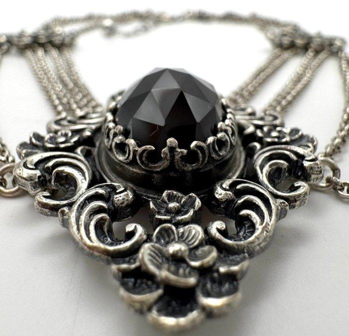 Zonder Minimumprijs - Kraagketting Zilver Granaat -, Handtassen en Accessoires, Antieke sieraden