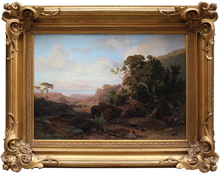 Johann Friedrich Stock (1800-1866) - Sicilian Landscape with, Antiek en Kunst, Kunst | Schilderijen | Klassiek